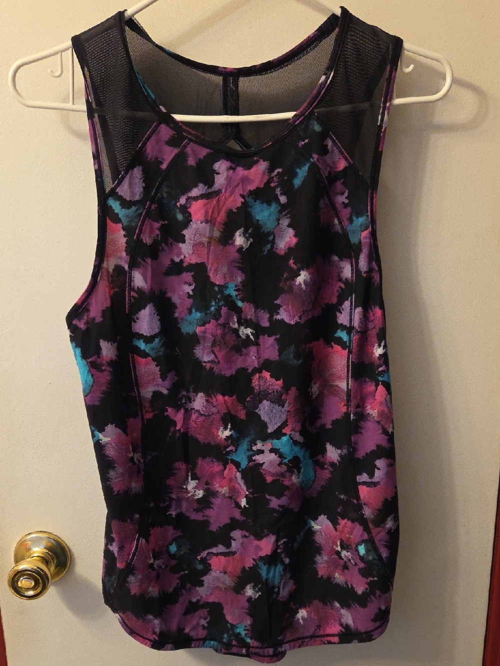 lululemon athletica Black Tank Top with Purple & Teal Floral Print